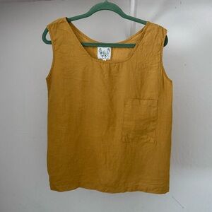 Mustard Yellow Sleeveless Top Linen USA